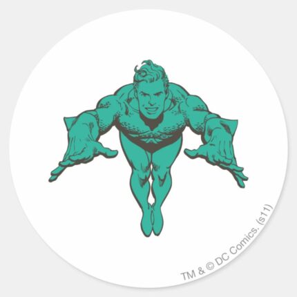 Aquaman Lunging Forward Teal Classic Round Sticker