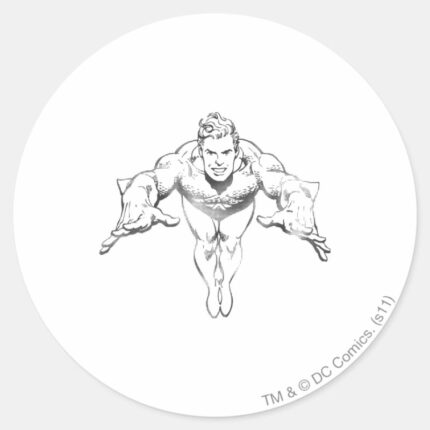 Aquaman Lunging Forward BW Classic Round Sticker