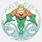 Aquaman Lunging Forward Classic Round Sticker