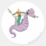 Aquaman Rides Seahorse Classic Round Sticker