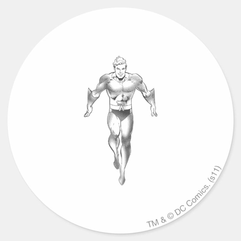 Aquaman Runs BW Classic Round Sticker Aquaman Runs BW Classic Round Sticker