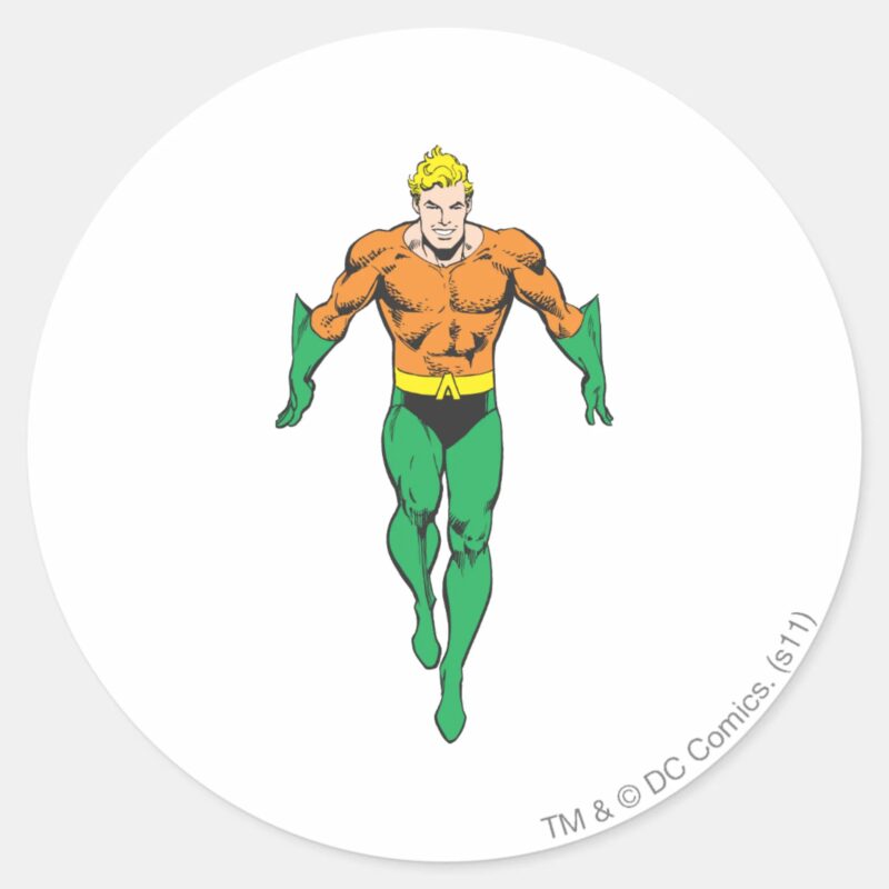 Aquaman Runs Classic Round Sticker Aquaman Runs Classic Round Sticker