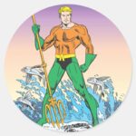 Aquaman Stands With Spear Classic Round Sticker