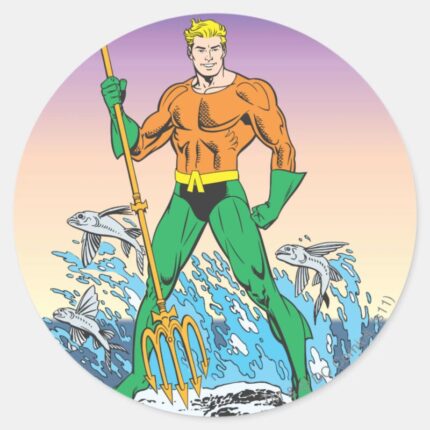 Aquaman Stands With Spear Classic Round Sticker