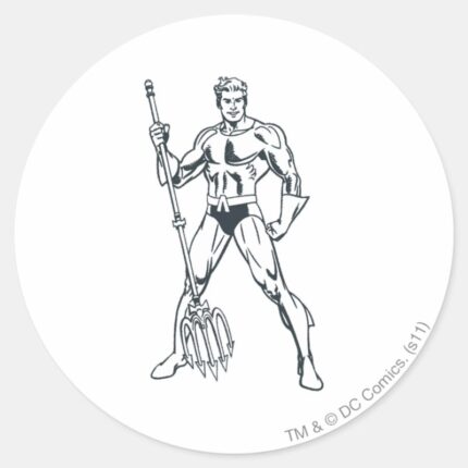 Aquaman With Pitchfork BW Classic Round Sticker