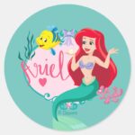 Ariel With Flounder Name Graphic Classic Round Sticker