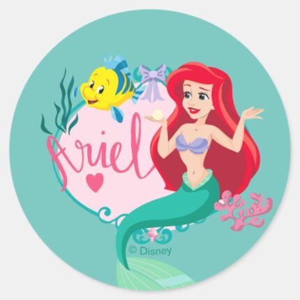 Ariel With Flounder Name Graphic Classic Round Sticker