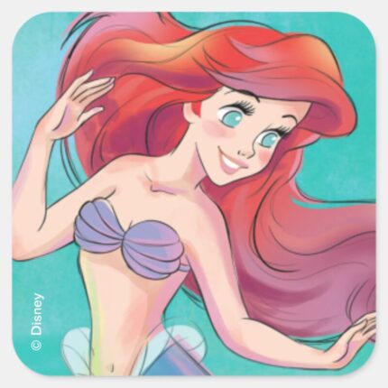 Ariel The Little Mermaid Watercolor Birthday Square Sticker