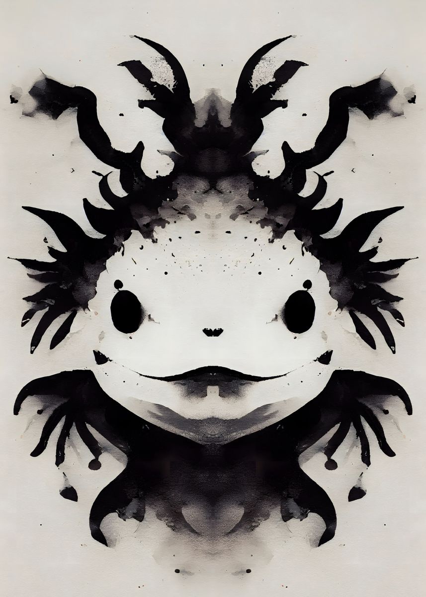 Axolotl Black Watercolor Poster