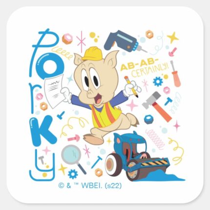 BUGS BUNNY BUILDERS™ Porky Pig Work Tools Square Sticker