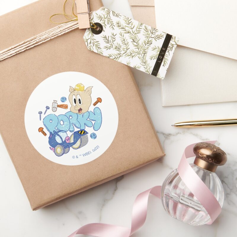 BUGS BUNNY BUILDERS™ Porky Sketch Art Classic Round Sticker