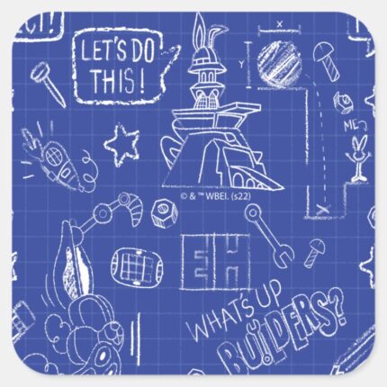 BUGS BUNNY BUILDERS™ Sketch Blueprint Pattern Square Sticker