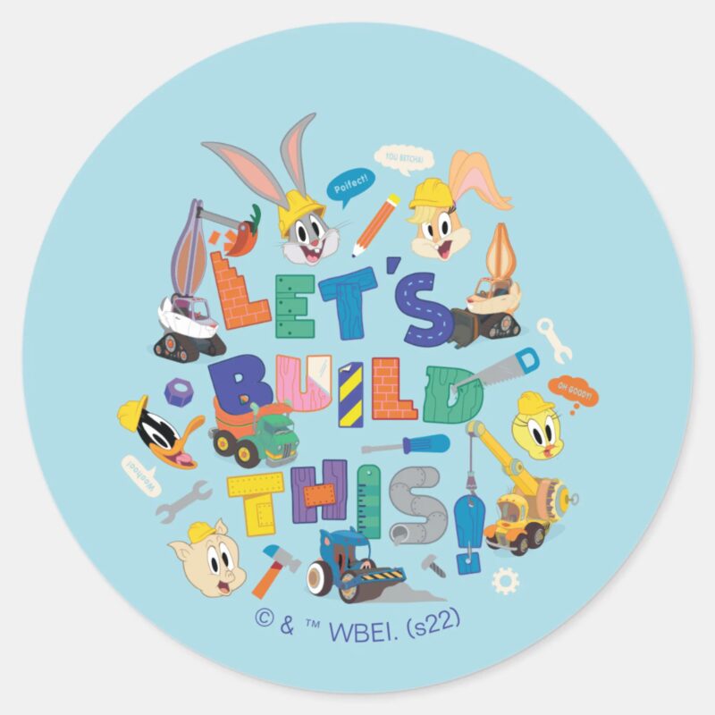 BUGS BUNNY BUILDERS™ Lets Build This Collage Classic Round Sticker
