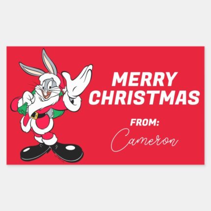 BUGS BUNNY™ Santa Waving Happy Holidays Rectangular Sticker