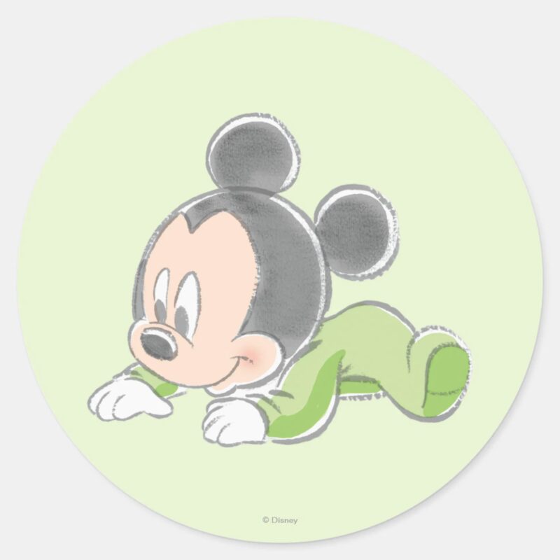 Baby Mickey Mouse In Green Pajamas Classic Round Sticker