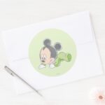 Baby Mickey Mouse In Green Pajamas Classic Round Sticker