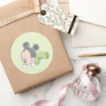 Baby Mickey Mouse In Green Pajamas Classic Round Sticker