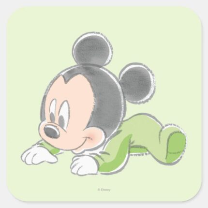 Baby Mickey Mouse In Green Pajamas Square Sticker