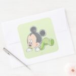 Baby Mickey Mouse In Green Pajamas Square Sticker