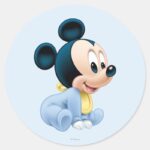 Baby Mickey Blue Pajamas Classic Round Sticker