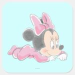 Baby Minnie Mouse Pink Pajamas Square Sticker