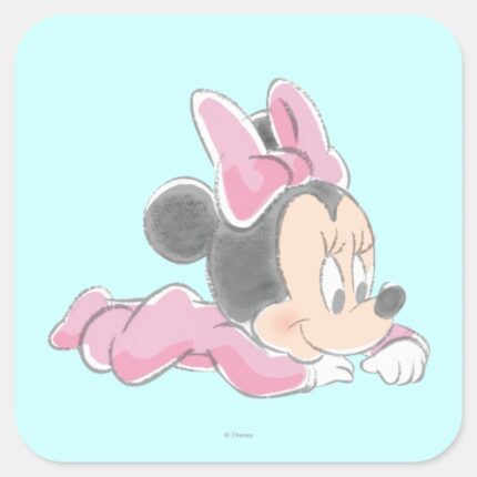 Baby Minnie Mouse Pink Pajamas Square Sticker