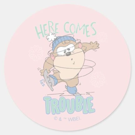 Baby TAZ™ Winter Ice Skating Classic Round Sticker