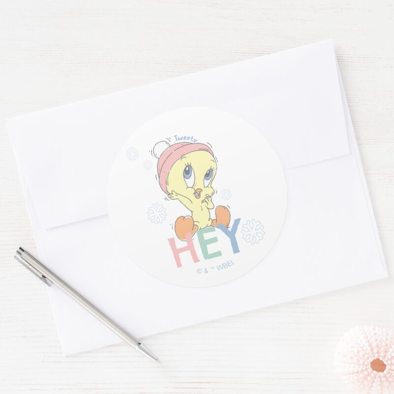 Baby TWEETY™ Hey Snow Classic Round Sticker Baby TWEETY™ Hey Snow Classic Round Sticker