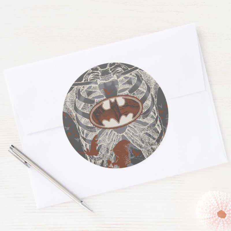 Bat Symbol Ribcage Vintage Collage Classic Round Sticker