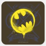 Bat Symbol Tagged Over Justice League Square Sticker