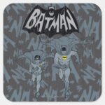 Batman And Robin With Logo Distressed Graphic Square Sticker