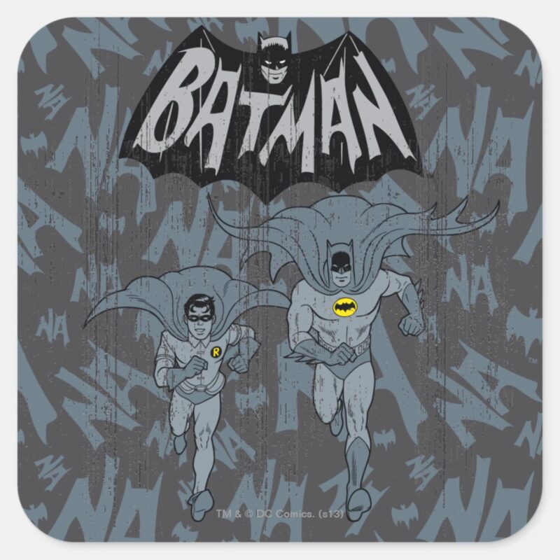 Batman And Robin With Logo Distressed Graphic Square Sticker Batman And Robin With Logo Distressed Graphic Square Sticker