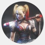 Batman Arkham Knight Harley Quinn With Bat Classic Round Sticker