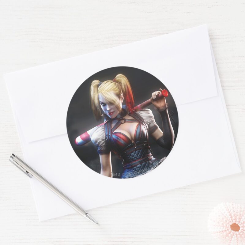 Batman Arkham Knight Harley Quinn With Bat Classic Round Sticker