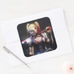 Batman Arkham Knight Harley Quinn With Bat Square Sticker