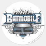 Batman Car And Flames Classic Round Sticker