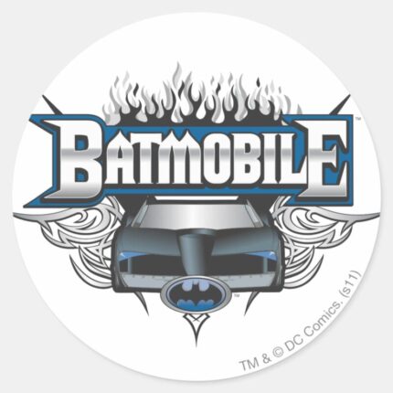 Batman Car And Flames Classic Round Sticker