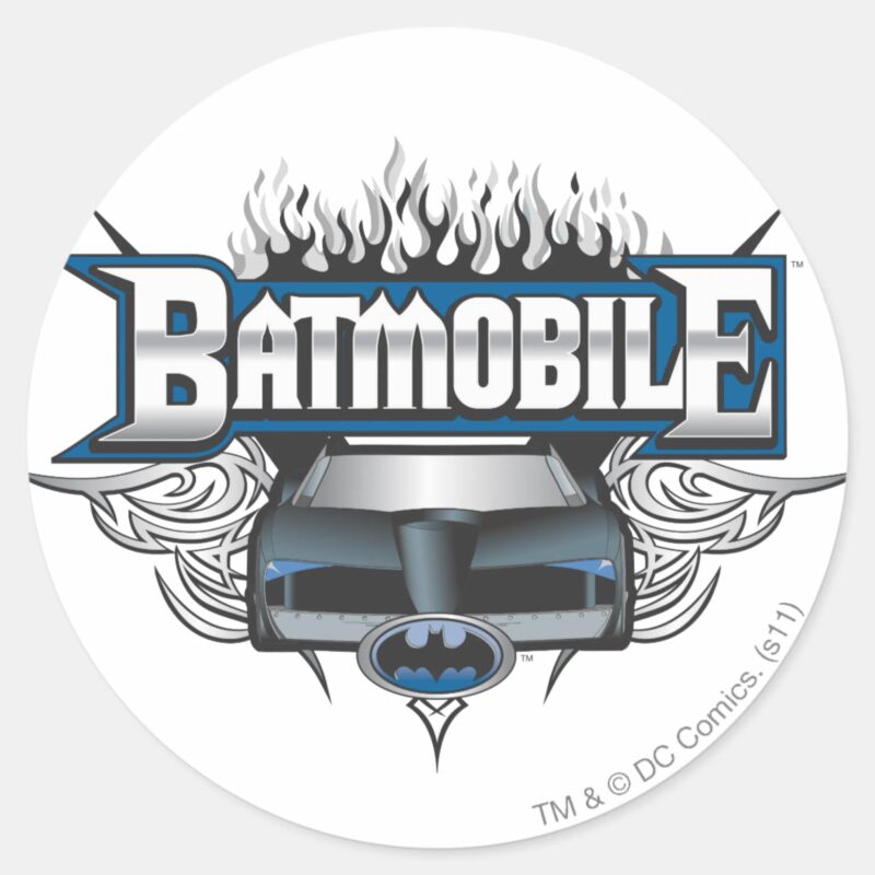 Batman Car And Flames Classic Round Sticker Batman Car And Flames Classic Round Sticker