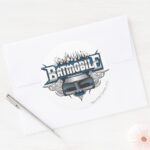 Batman Car And Flames Classic Round Sticker