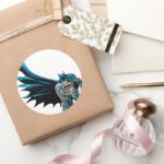 Batman Crouches Classic Round Sticker