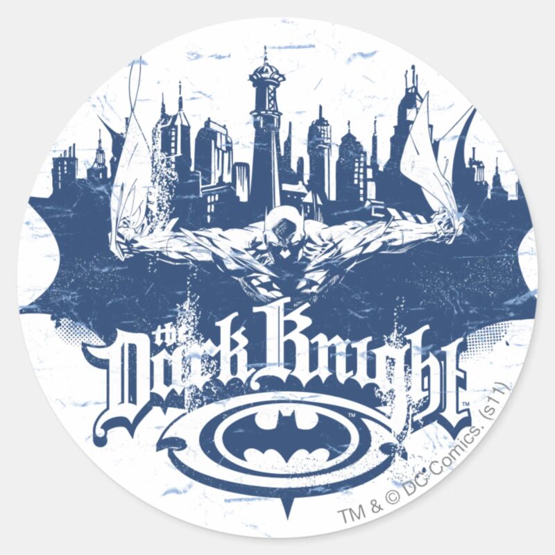 Batman Dark Knight Cityscape Blue Logo Classic Round Sticker Batman Dark Knight Cityscape Blue Logo Classic Round Sticker