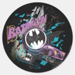 Batman Gotham Skyline Sketch Classic Round Sticker