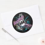 Batman Gotham Skyline Sketch Classic Round Sticker