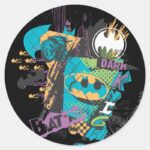 Batman Neon The Dark Knight Collage Classic Round Sticker