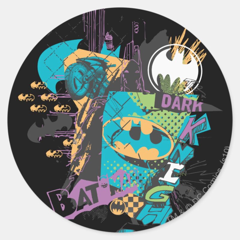 Batman Neon The Dark Knight Collage Classic Round Sticker Batman Neon The Dark Knight Collage Classic Round Sticker