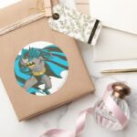 Batman Punching 1 Classic Round Sticker