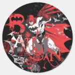 Batman Red And Black Collage Classic Round Sticker
