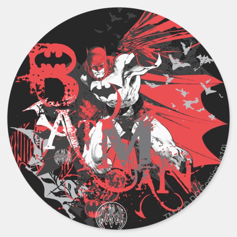Batman Red And Black Collage Classic Round Sticker Batman Red And Black Collage Classic Round Sticker