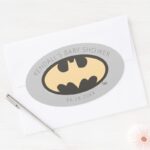 Batman Super Hero Baby Shower Oval Sticker