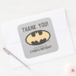 Batman Super Hero First Birthday Thank You Square Sticker
